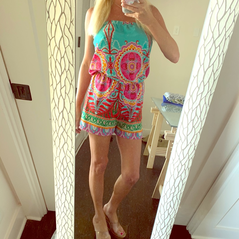 Turquoise and Pink Romper